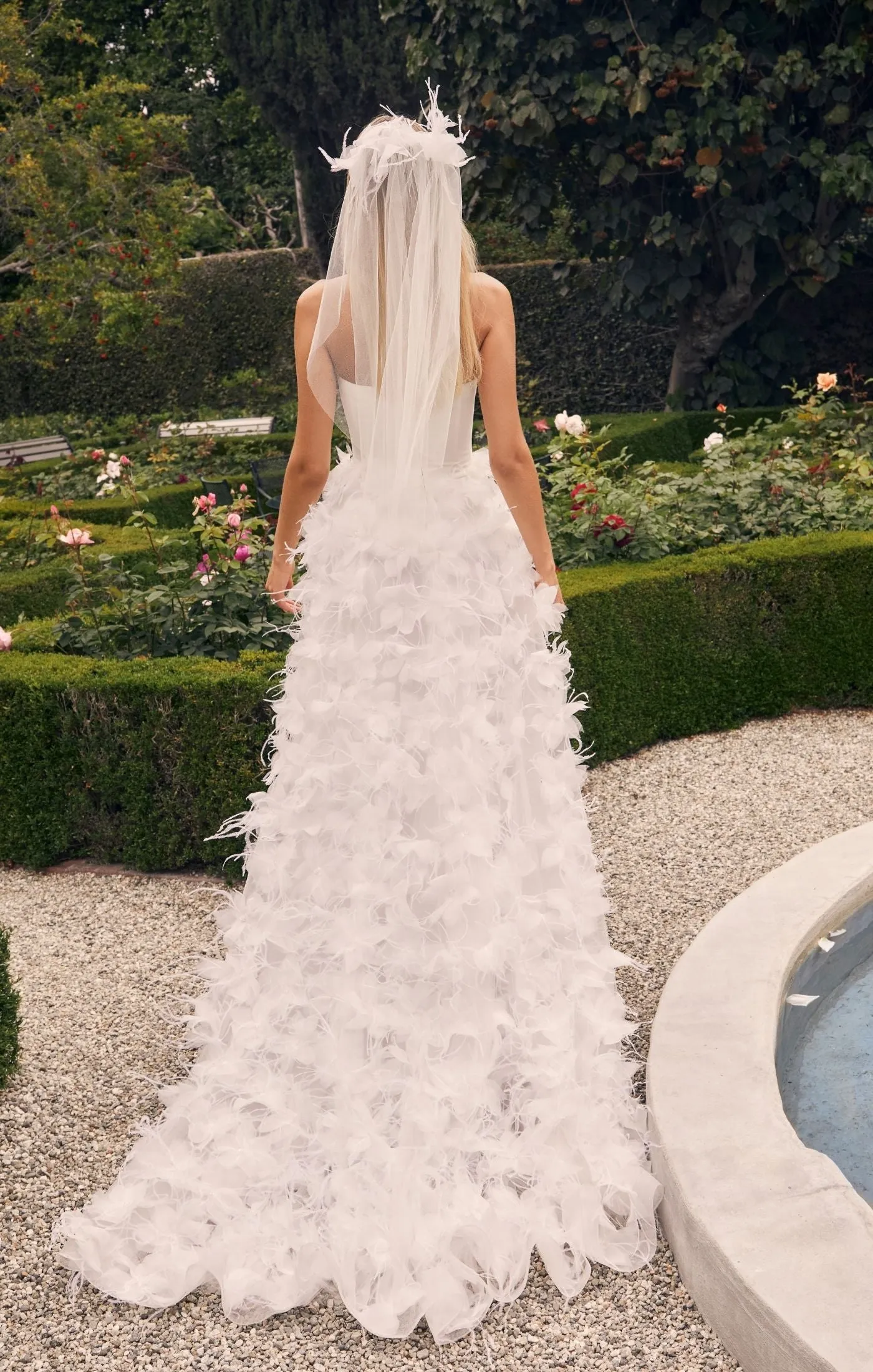 Casablanca Bridal 2545 Bijou A-Line Feather Skirt Slit Strapless 3D Floral Appliques Wedding Gown