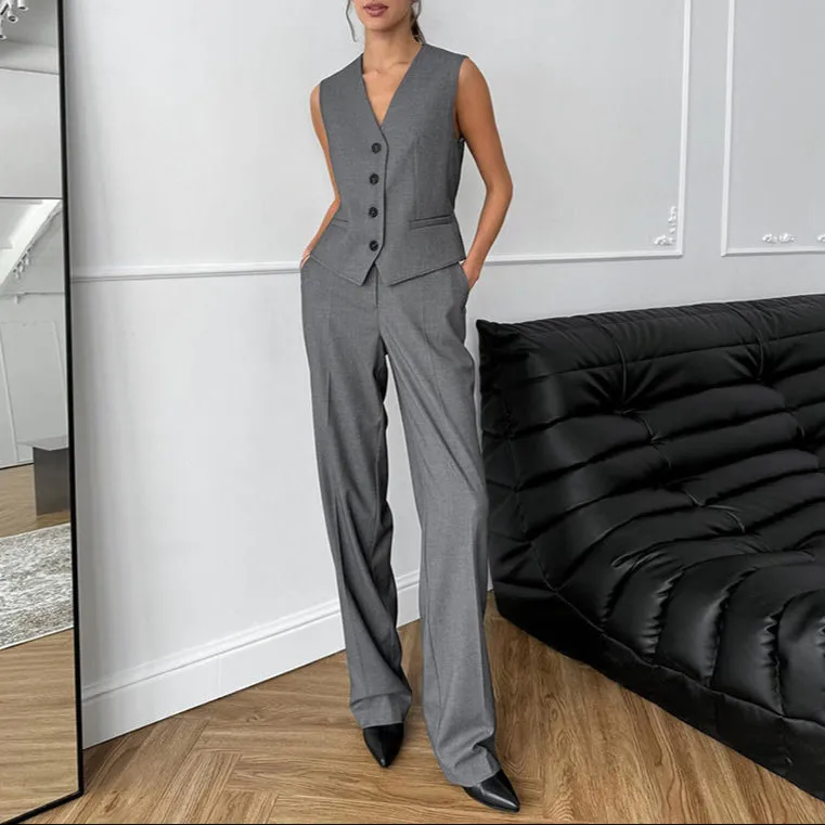 Fashion French Slim V-Neck Simple Graceful Casual Suit