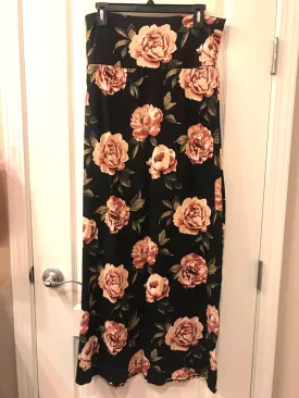 Floral A-Line Maxi Skirt - Black