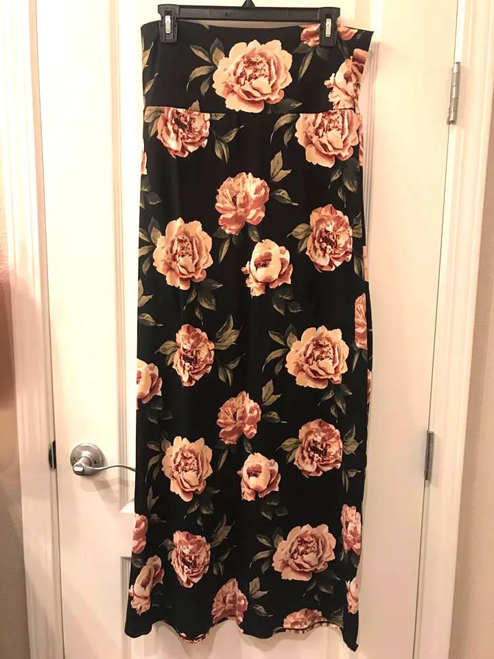 Floral A-Line Maxi Skirt - Black