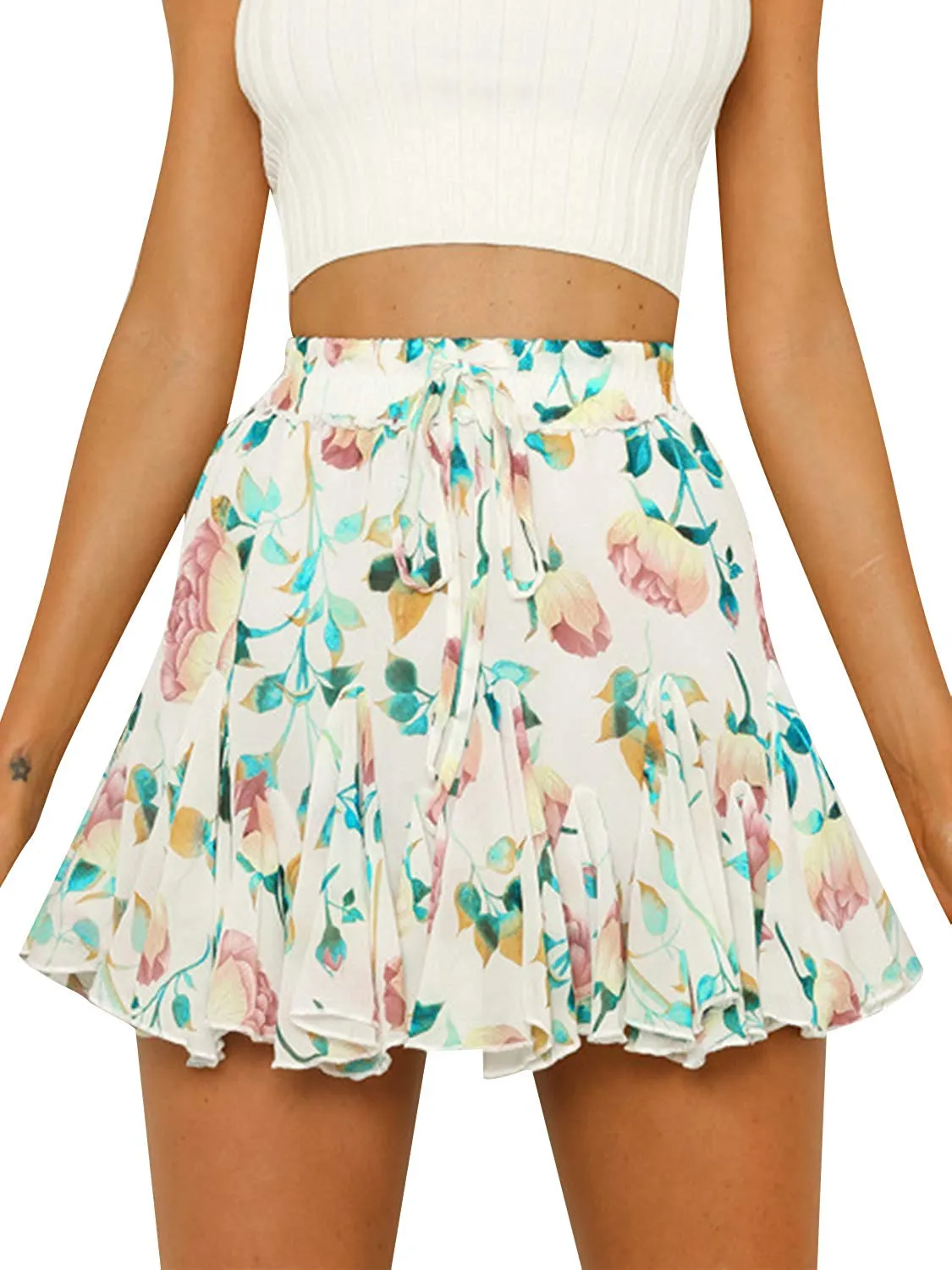 Floral Print Ruffle Mini A-Line Skirt