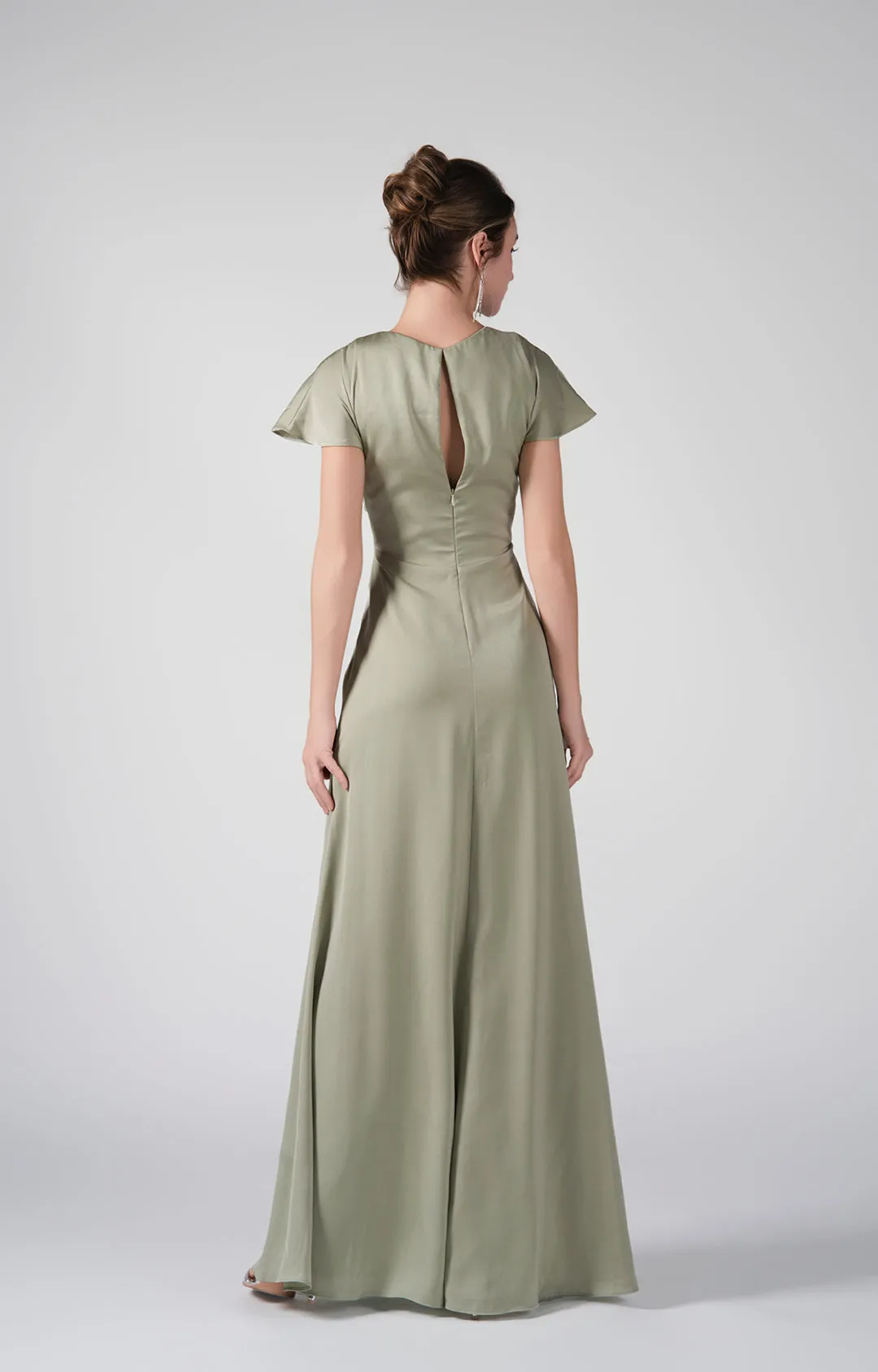 Flutter Sleeves Twisted Bodice Back Keyhole Dresses