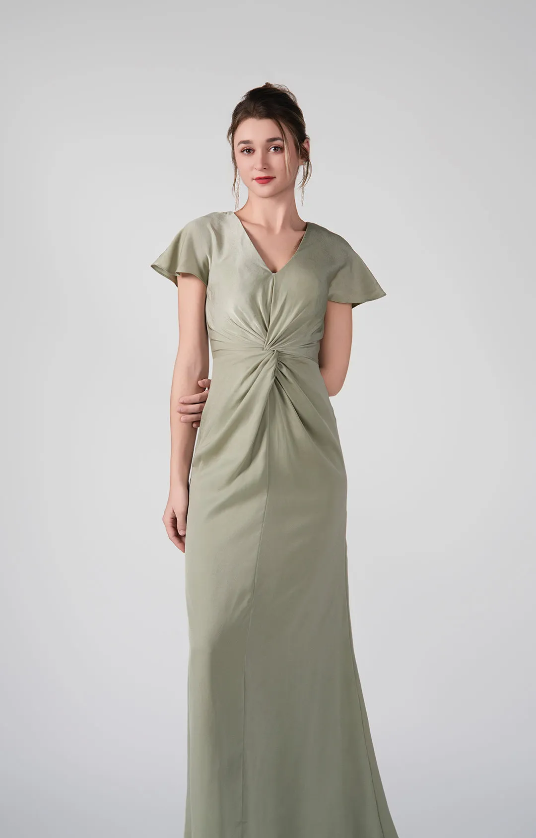 Flutter Sleeves Twisted Bodice Back Keyhole Dresses