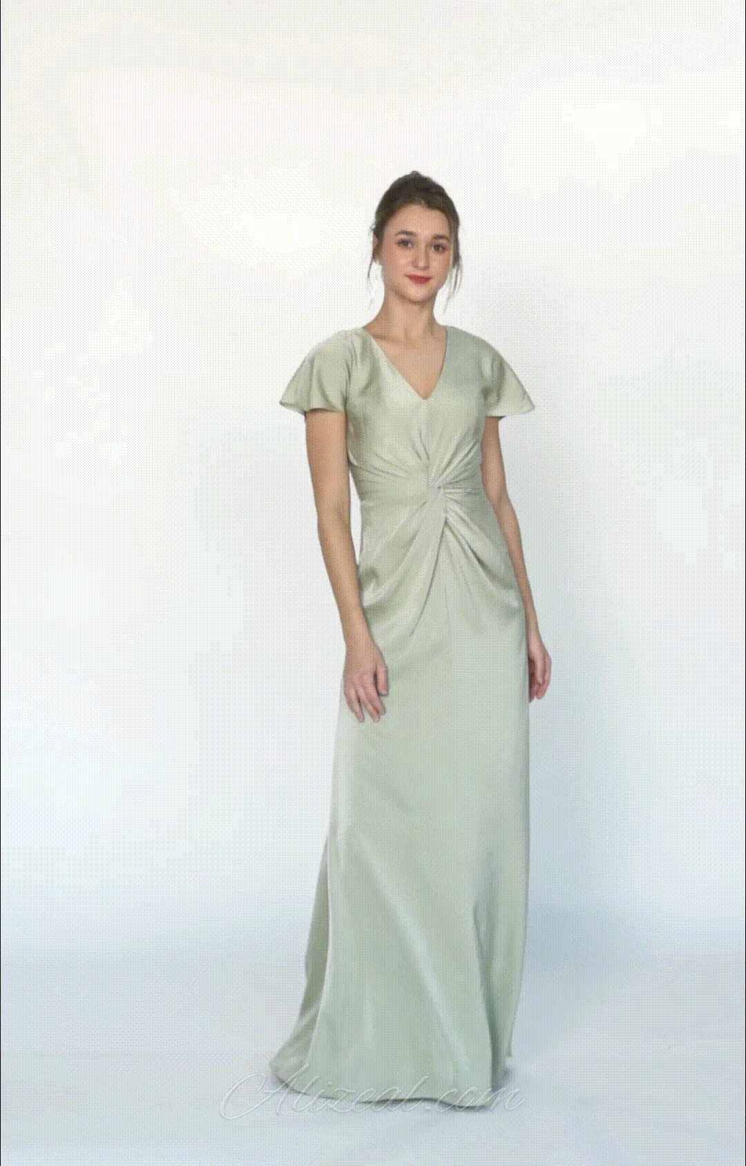 Flutter Sleeves Twisted Bodice Back Keyhole Dresses