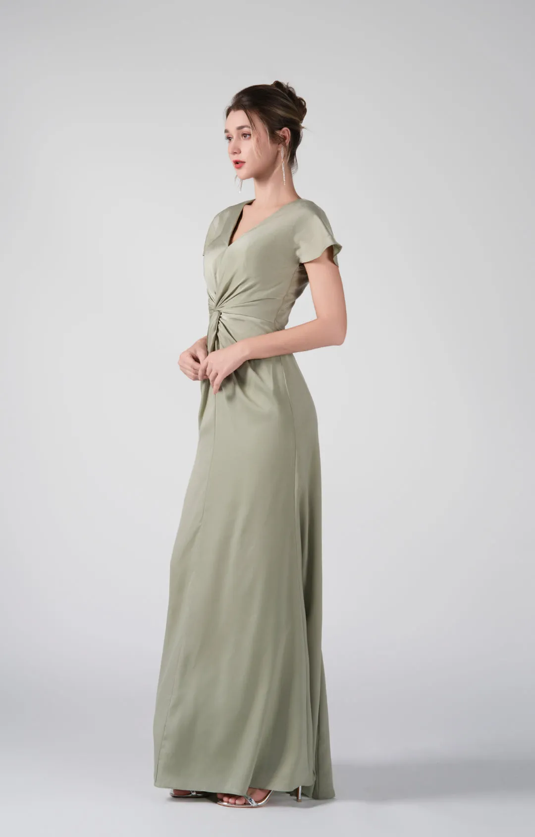 Flutter Sleeves Twisted Bodice Back Keyhole Dresses