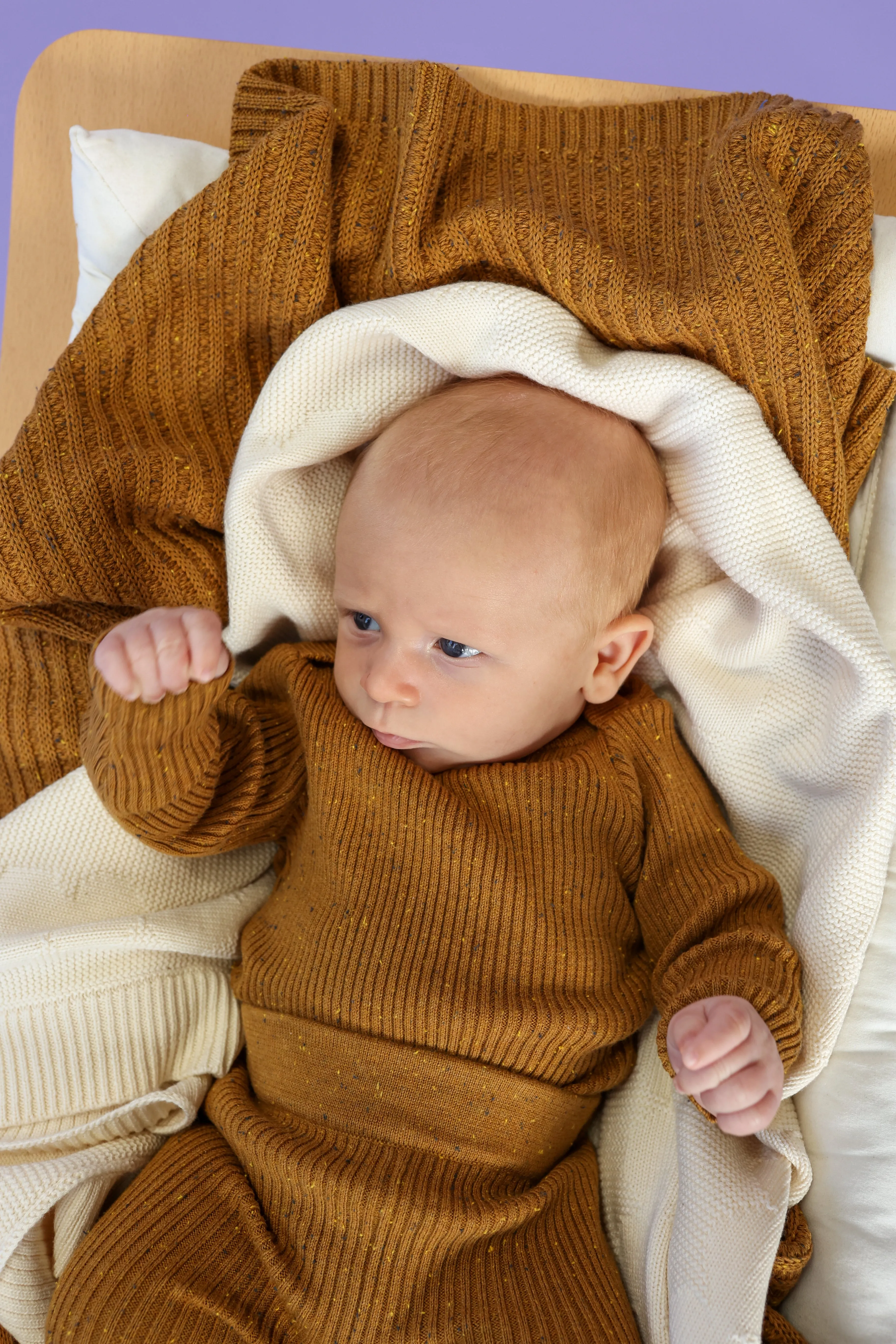 Grown Organic Rib Knit Baby Blanket - Golden Speckle