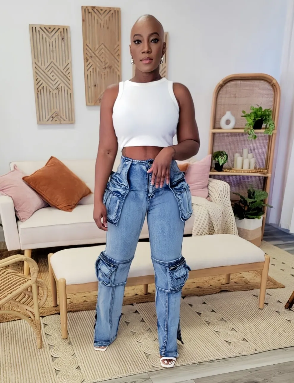 Multi Pocket Denim Pants