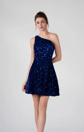 One-Shoulder Sequin Flared Skirt Dresses