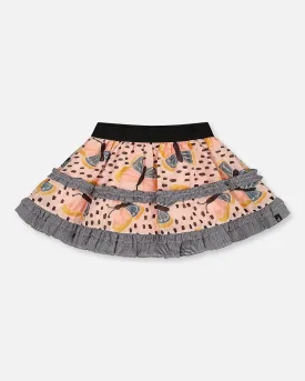 Printed Ruffle Skirt Black And Pink Butterflies