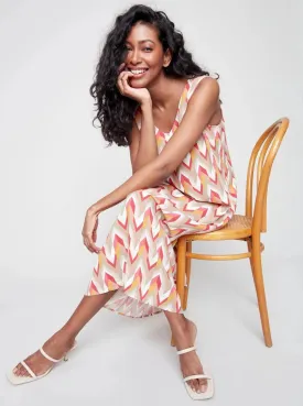 Sleeveless V-Neck Long Chevron Print Dress [Grapefruit-C3144]