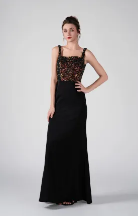 Square-Neck Elegant Sequin Detail Evening Dress
