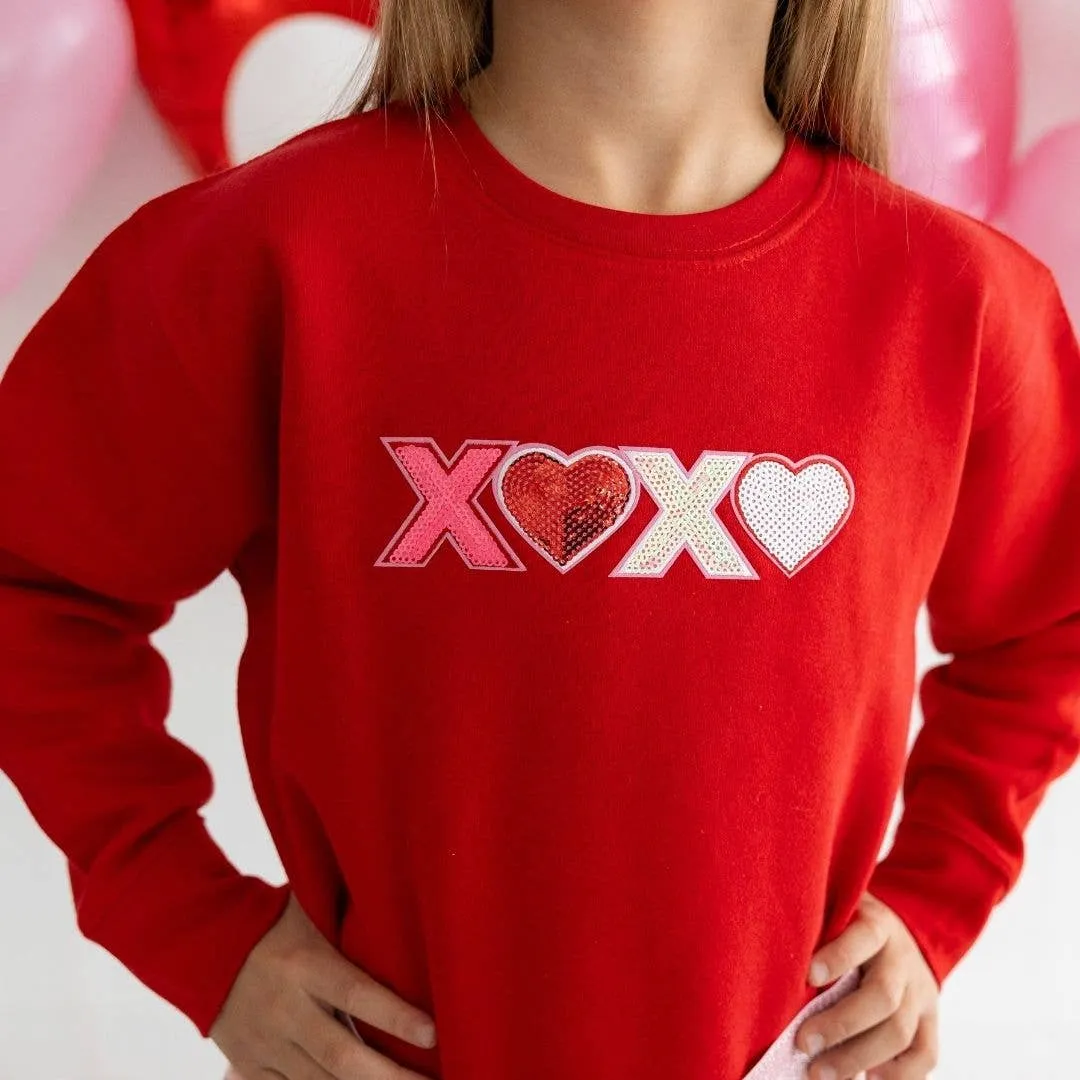 XOXO Sequin Patch Valentine's Day Sweatshirt - Kids Crewneck